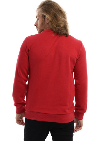 Erkek 3 İplik Pamuklu Baskılı Regular Fit Basic Bisiklet Yaka Kırmızı Sweatshirt fırsatları