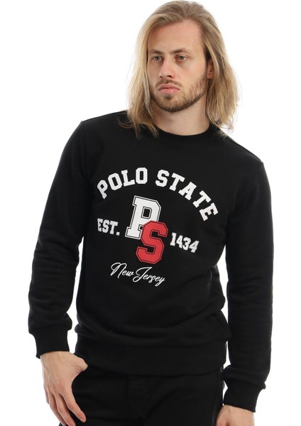 Erkek 3 İplik Pamuklu Baskılı Regular Fit Basic Bisiklet Yaka Siyah Sweatshirt modelleri