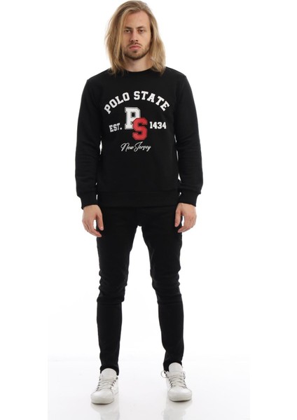 Erkek 3 İplik Pamuklu Baskılı Regular Fit Basic Bisiklet Yaka Siyah Sweatshirt fırsatları