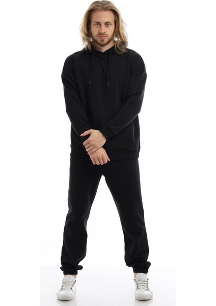 Erkek Kapüşonlu Kanguru Cepli Sweatshirt Siyah