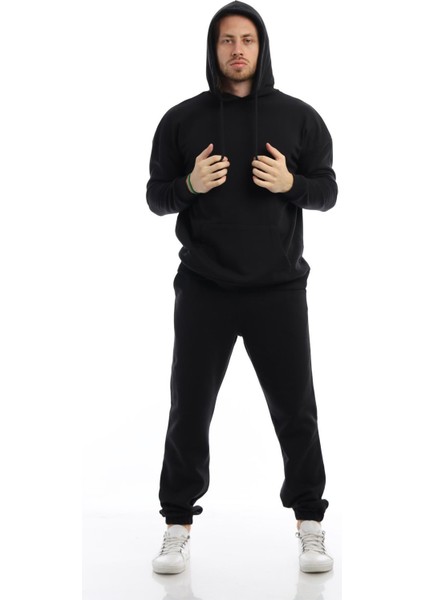 Erkek Kapüşonlu Kanguru Cepli Sweatshirt Siyah