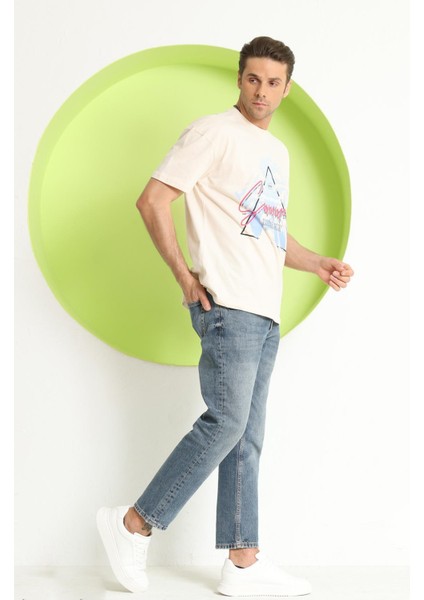 Erkek Baskılı Oversize T-Shirt Ekru fiyatları