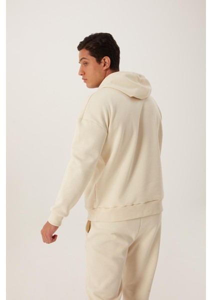 Erkek Kapüşonlu 3 Iplik Sweatshirt Ekru fırsatları