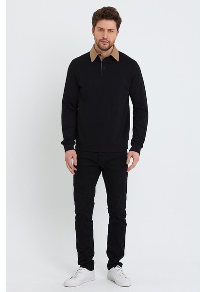 Erkek 2 İplik Pamuklu Regular Fit Polo Sweat Siyah Gömlek