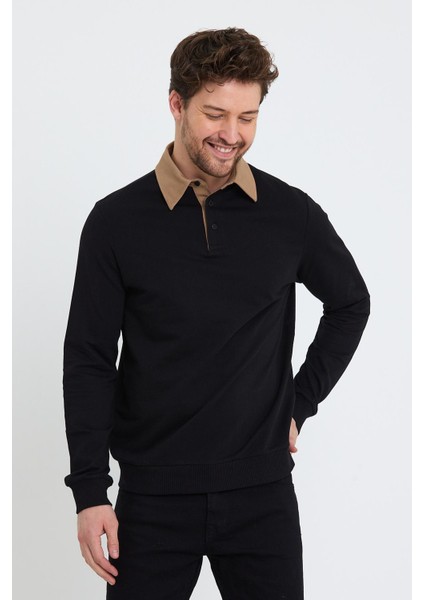 Erkek 2 İplik Pamuklu Regular Fit Polo Sweat Siyah Gömlek fiyatları