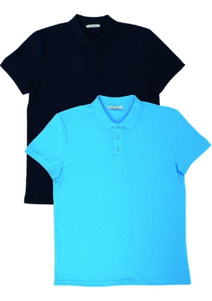 Erkek 2li Polo Yaka T-Shirt Mavi-Siyah
