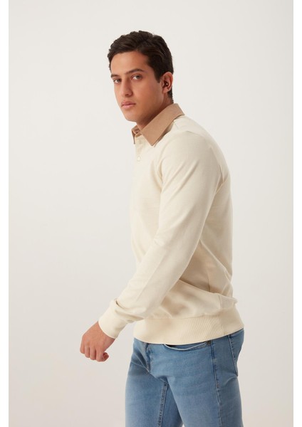 Erkek Polo Yaka 2 Iplik Sweatshirt Beyaz fiyatları