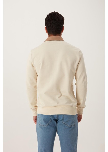 Erkek Polo Yaka 2 Iplik Sweatshirt Beyaz modelleri