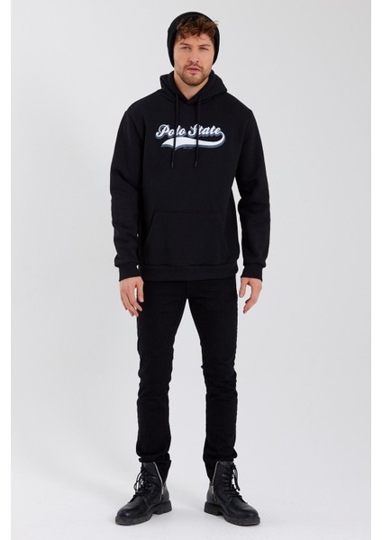 Erkek Baskılı Kapüşonlu 3 Iplik Sweatshirt Siyah fiyatları