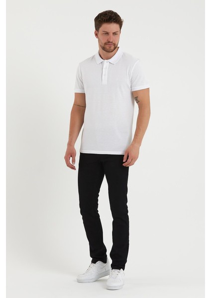 Erkek Regular Fit Polo Yaka Nakışlı T-Shirt Beyaz modelleri