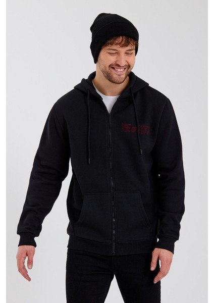 Age Of State Nakışlı Fermuarlı 3 Iplik Sweatshirt Siyah fırsatları