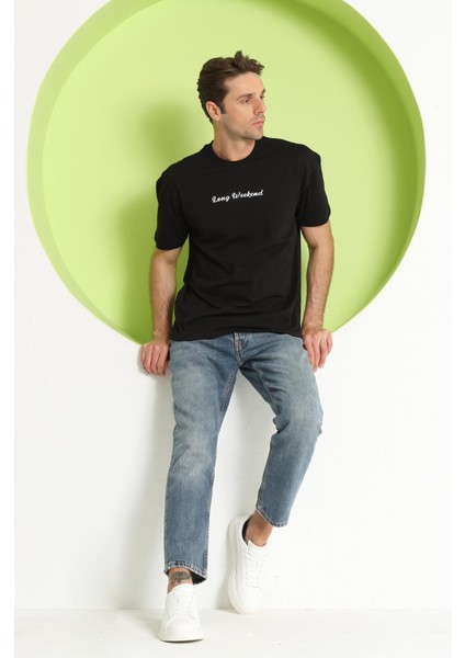 Erkek Polo Baskılı Oversize T-Shirt Siyah fiyatları