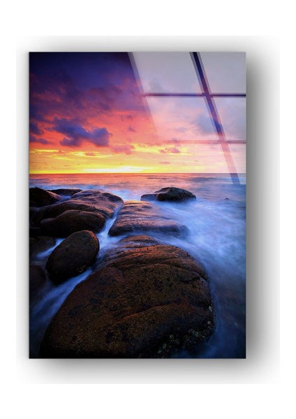 Doğa Manzaralı Dalgalar Cam Duvar Tablosu