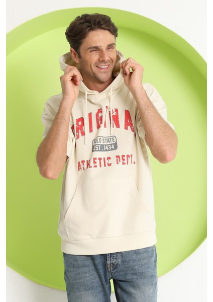 Erkek Kapüşonlu T-Shirt Ekru