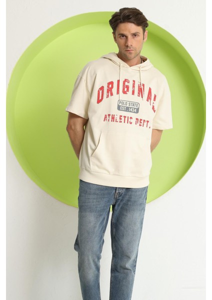 Erkek Kapüşonlu T-Shirt Ekru fırsatları