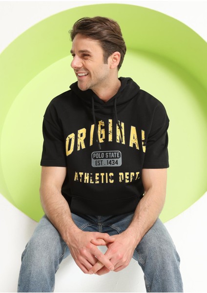Erkek Kapüşonlu T-Shirt Siyah