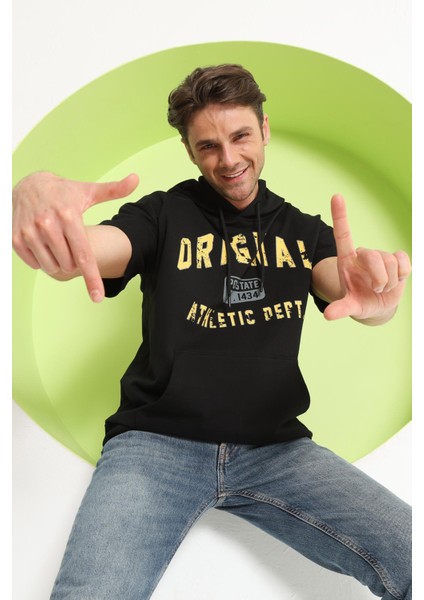 Erkek Kapüşonlu T-Shirt Siyah fırsatları