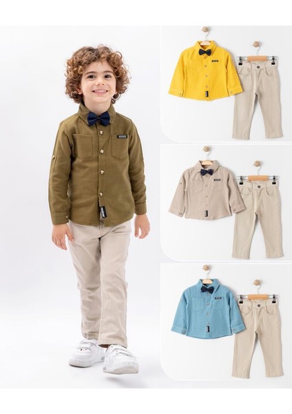 Erkek Çocuk Fiyonklu Keten takım - Sarı