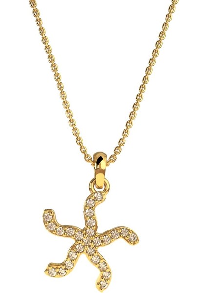 Zirkon Taşlı Gold Deniz Yıldızı Gümüş Kolye