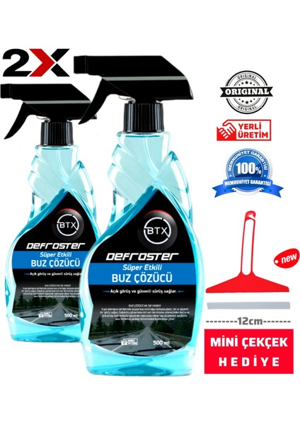 Araba Cam Buz Çözücü Sprey 2'li 500 ml & Mini Çekçek 12 cm