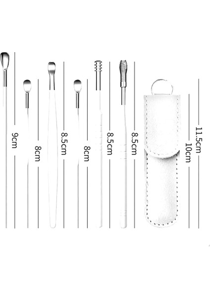 Çantalı 6 Parça Krom Çelik Kulak Temizleme Turkuaz Çantalı Kulak Kiri Temizleme Seti XLB524