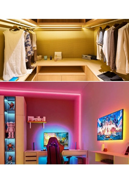 Neon LED Şerit Seti 2.5 Metre Amber Kumandalı ve Adaptör
