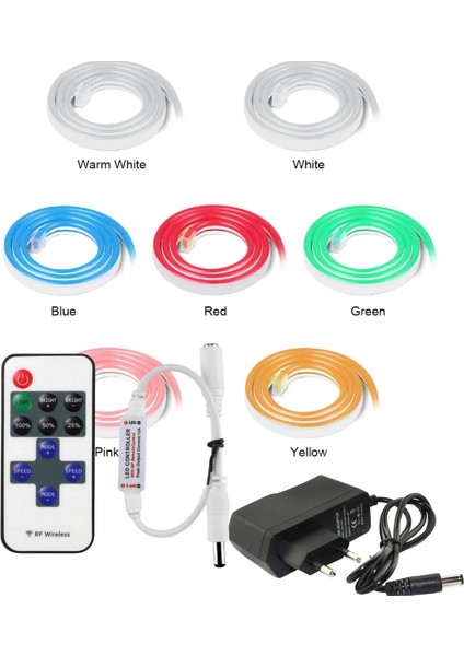 Neon LED Şerit Seti 5 Metre Gün Işığı Kumandalı ve Adaptör modelleri
