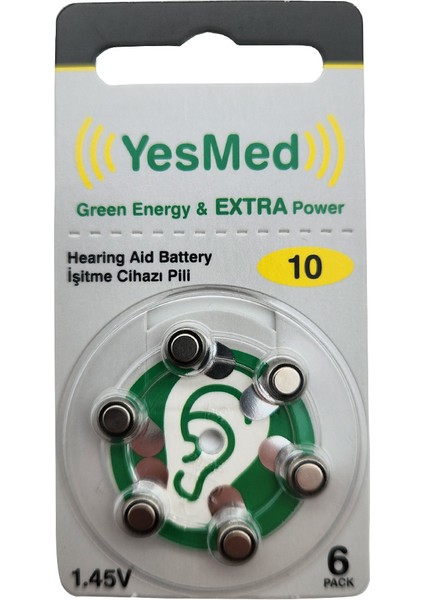 Yesmed Extra Power 10 Numara Işitme Cihazı Pili (1 Paket = 6 Adet Pil)