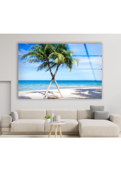 Tropik Palmiye Ağacı Temperli Cam Duvar Tablosu fiyatları