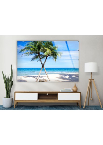 Tropik Palmiye Ağacı Temperli Cam Duvar Tablosu modelleri