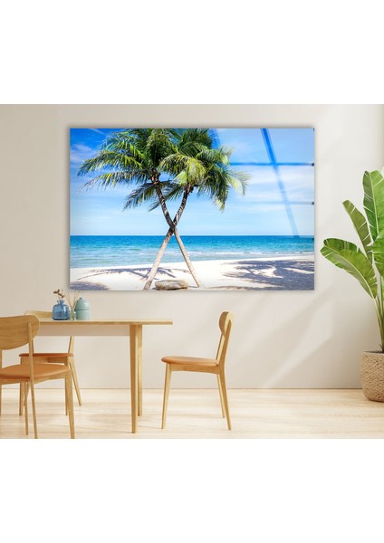Tropik Palmiye Ağacı Temperli Cam Duvar Tablosu fırsatları