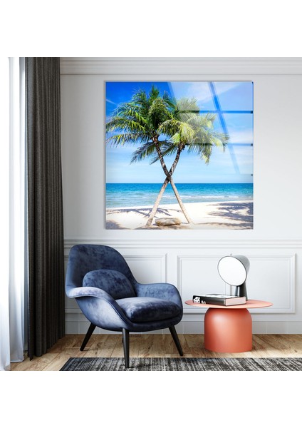 Tropik Palmiye Ağacı Temperli Cam Duvar Tablosu indirimleri