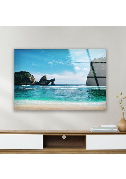 Sahil Manzarası Temperli Cam Duvar Tablosu