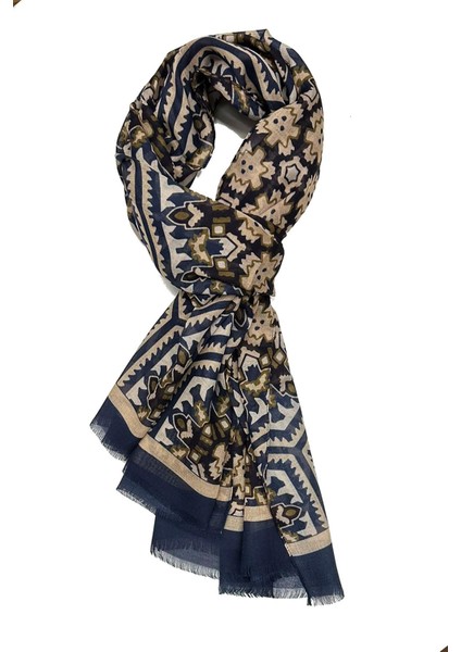 Charles Style Lacivert - Bej Italyan Modal Kaşkol MDL44