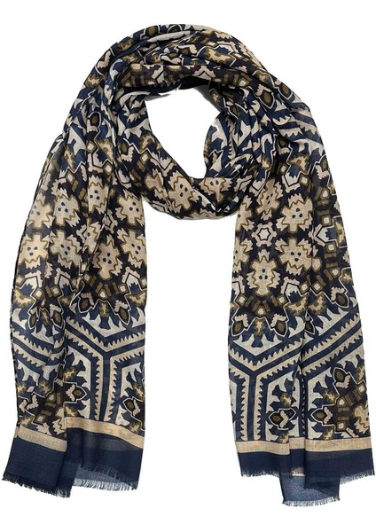 Charles Style Lacivert - Bej Italyan Modal Kaşkol MDL44