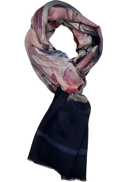 Hester Style Lacivert - Pembe Italyan Modal Kaşkol MDL11
