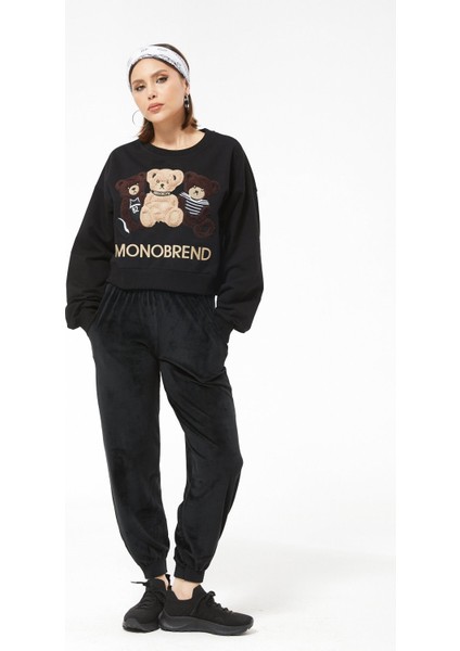 Sıfır Yaka Ayıcık Figürlü Sweat Siyah fiyatları