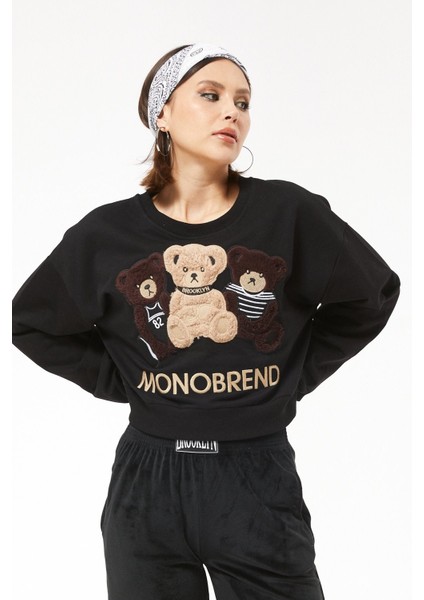 Sıfır Yaka Ayıcık Figürlü Sweat Siyah modelleri