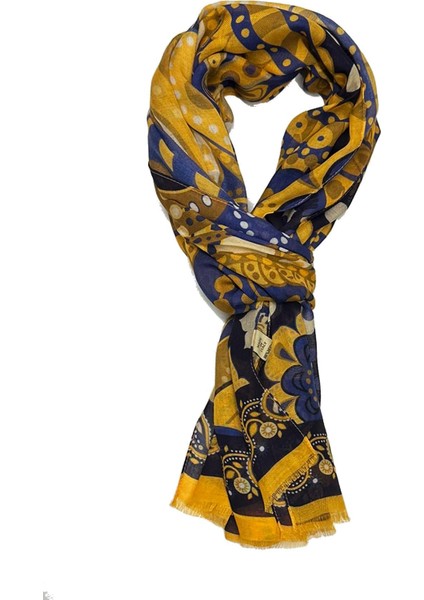 Clinton Style Sarı - Lacivert Italyan Modal Kaşkol MDL34