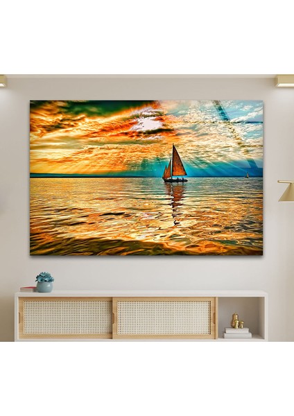 Denizde Gün Batımı Temperli Cam Duvar Tablosu