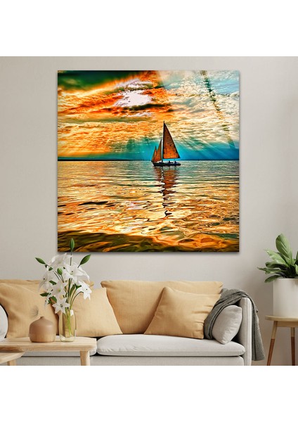 Denizde Gün Batımı Temperli Cam Duvar Tablosu modelleri