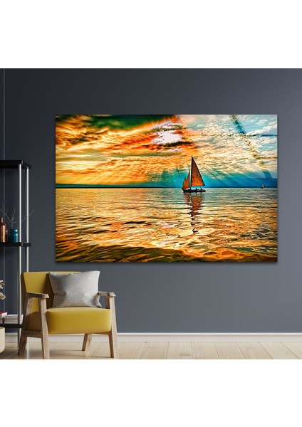 Denizde Gün Batımı Temperli Cam Duvar Tablosu fırsatları