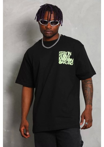 Erkek Baskılı Bisiklet Yaka T-Shirt 20/1 Penye - Siyah
