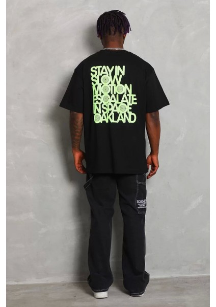 Erkek Baskılı Bisiklet Yaka T-Shirt 20/1 Penye - Siyah