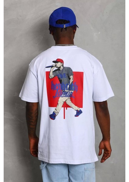 Erkek Baskılı Bisiklet Yaka T-Shirt 20/1 Penye - Beyaz
