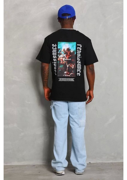 Erkek Baskılı Bisiklet Yaka T-Shirt 20/1 Penye - Siyah