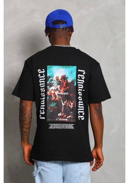 Erkek Baskılı Bisiklet Yaka T-Shirt 20/1 Penye - Siyah