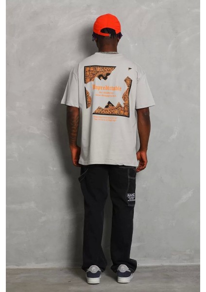 Erkek Baskılı Bisiklet Yaka T-Shirt 20/1 Penye - Gri