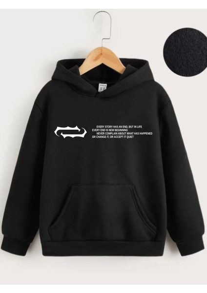 Çocuk Kapüşonlu Baskılı Sweatshirt - Siyah