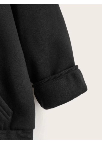Çocuk Kapüşonlu Baskılı Sweatshirt - Siyah